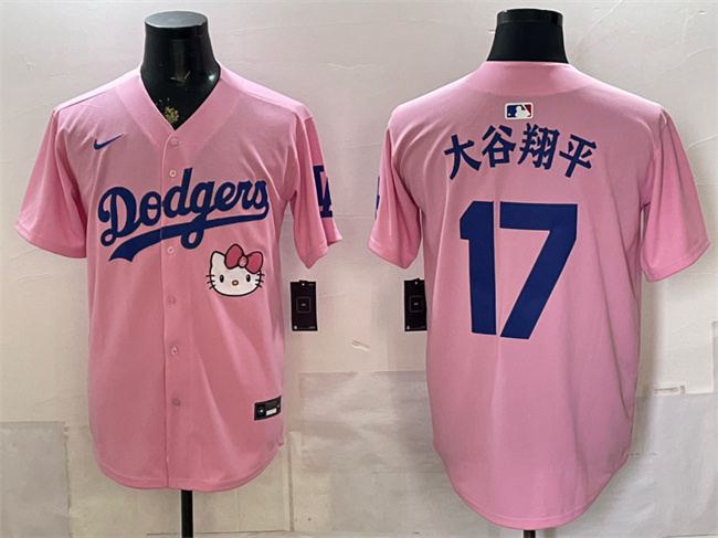 Men's Pink Los Angeles Dodgers #17 大谷翔平 2025 Hello Kitty Vapor Limited Stitched Baseball Jersey